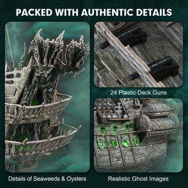 CubicFun 3D Puzzles Green LED Flying Dutchman Pirate Ship Model 360 Pieces Kits Lighting Building Ghost Sailboat Gifts for Adult
