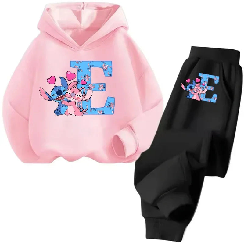 Stitch Disney Child Long Sleeve Boys Girls Children Casual Wear Everyday Style Spring Fall Sweatshirt Set Cartoon Letter Gifts
