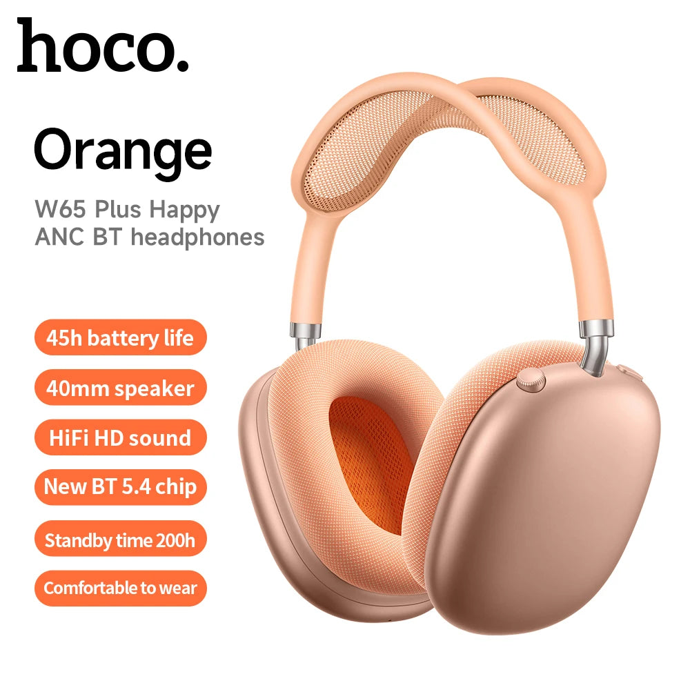 HOCO W65 Plus ANC Noise Reduction Bluetooth Headphones Over The Ear Wireless Big Earphone Hifi Sounds Sport Headsets With Button