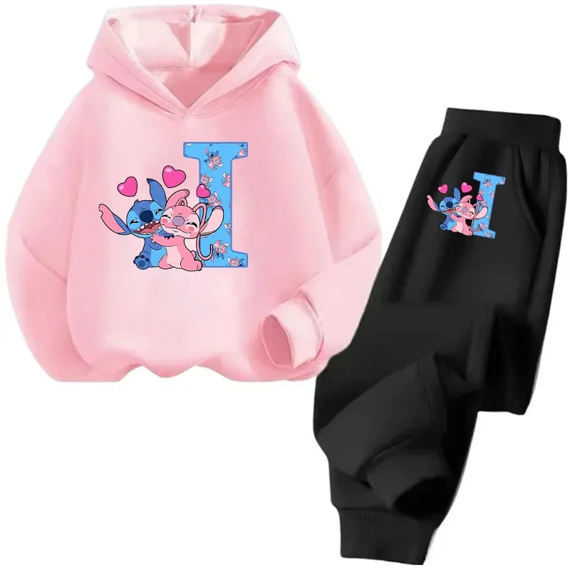 Stitch Disney Child Long Sleeve Boys Girls Children Casual Wear Everyday Style Spring Fall Sweatshirt Set Cartoon Letter Gifts
