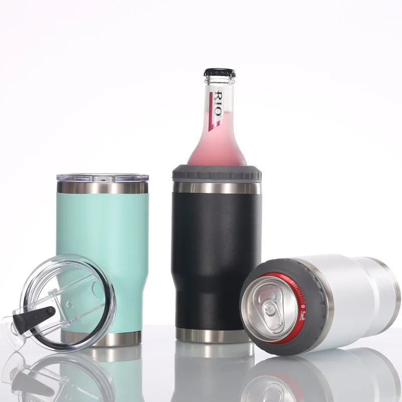 14oz Car Insulated Can Cooler, Universal Stainless Steel Double Lid Beer Cup Cooling Ice Water Bottles Insulated Slim Can Cooler