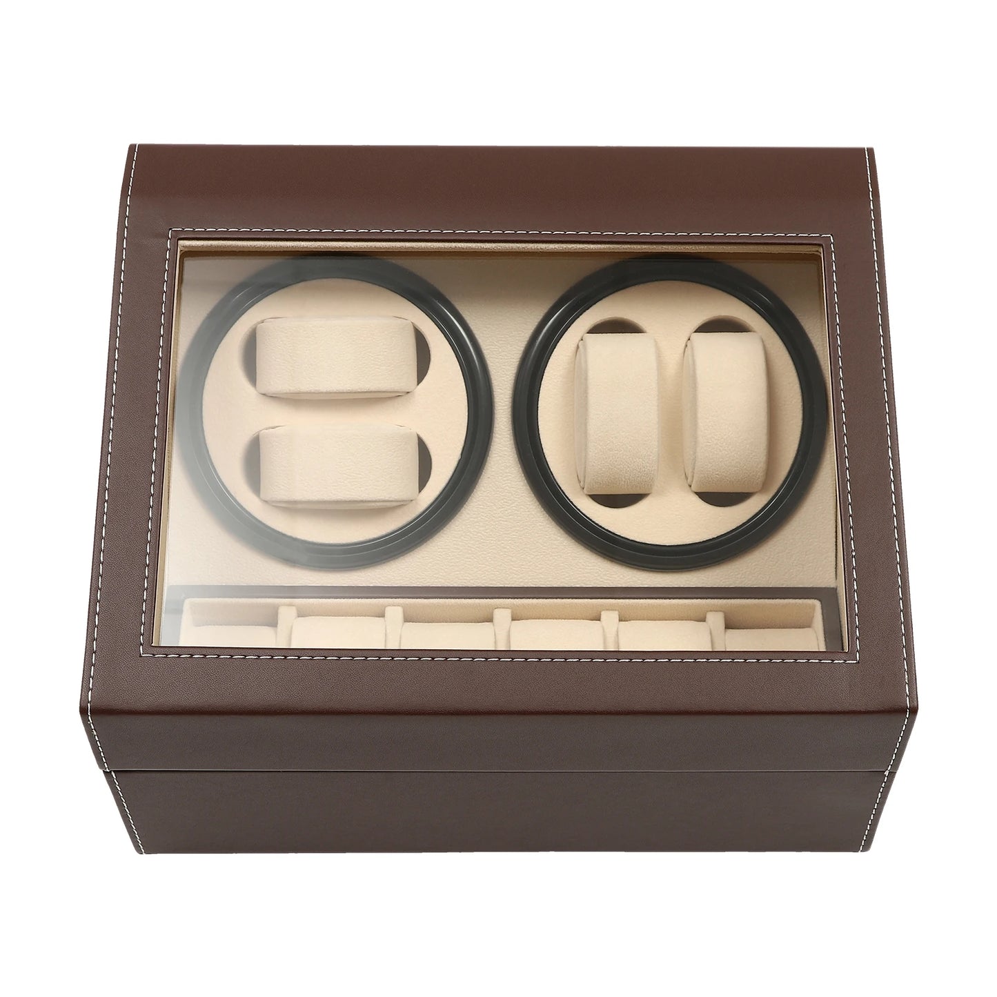Storage Display Case 4+6 Automatic Rotation Leather Wood Watch Winder with Pillow Luxury Box Black/Brown