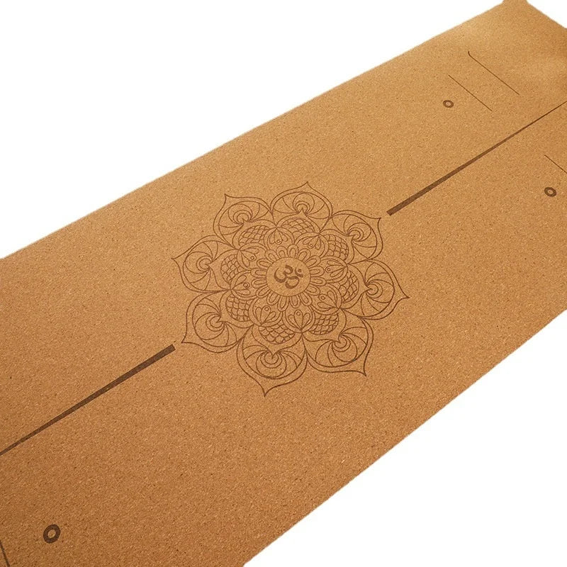 Natural Rubber & Cork Yoga Mat - 68cm Extra-Wide 5mm Thick Gymnastic Mat with Laser-Engraved Alignment Lines & Logo Printing 