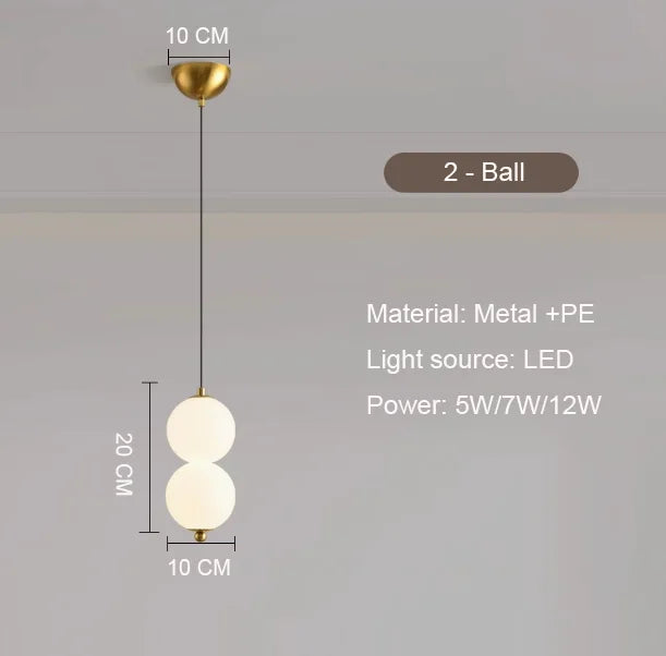 Led PE Ball Pendant Light for Bedroom Bedside Hanging Lamp Ceiling Chandeliers Modern Lighting Decoration Entrance Luminaire