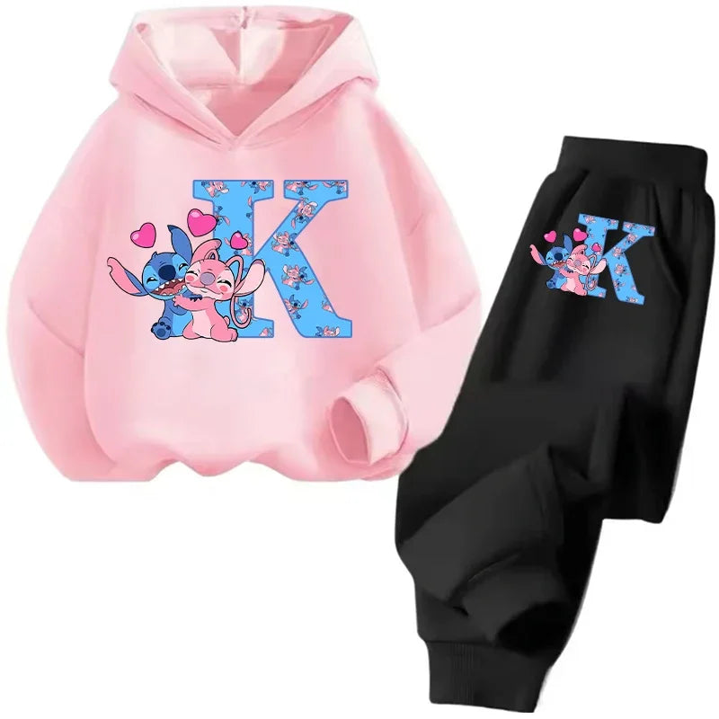 Stitch Disney Child Long Sleeve Boys Girls Children Casual Wear Everyday Style Spring Fall Sweatshirt Set Cartoon Letter Gifts