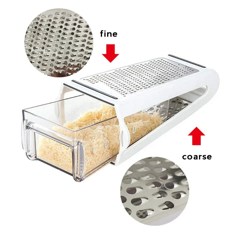 2 Sided Cheese Grater Vegetables Grater With Container Case Carrot Cucumber Slicer Cutter Kitchenware Stainless Blades