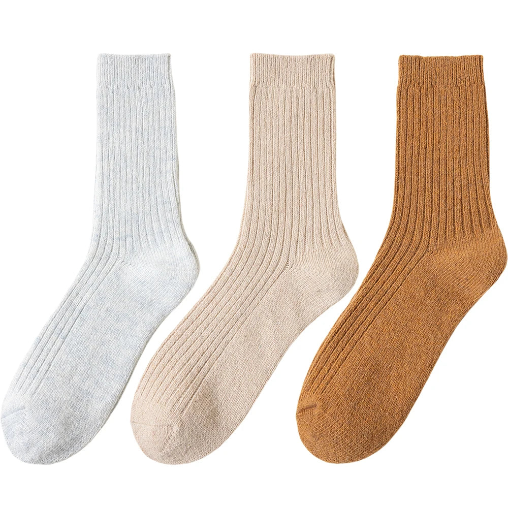 3 Pair Winter Thick Warm Men's Wool Socks High Quality Harajuku Retro Merino Wool Casual Socks Large Size Long Socks