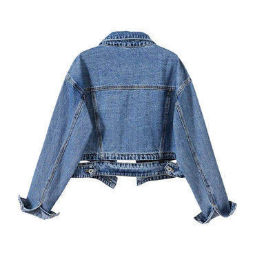 Women's Shorts Denim Jacket Fashion Casual Coat Black Lapel Single-breasted Long-sleeved Female Overcoat S M L XL XXL XXXL