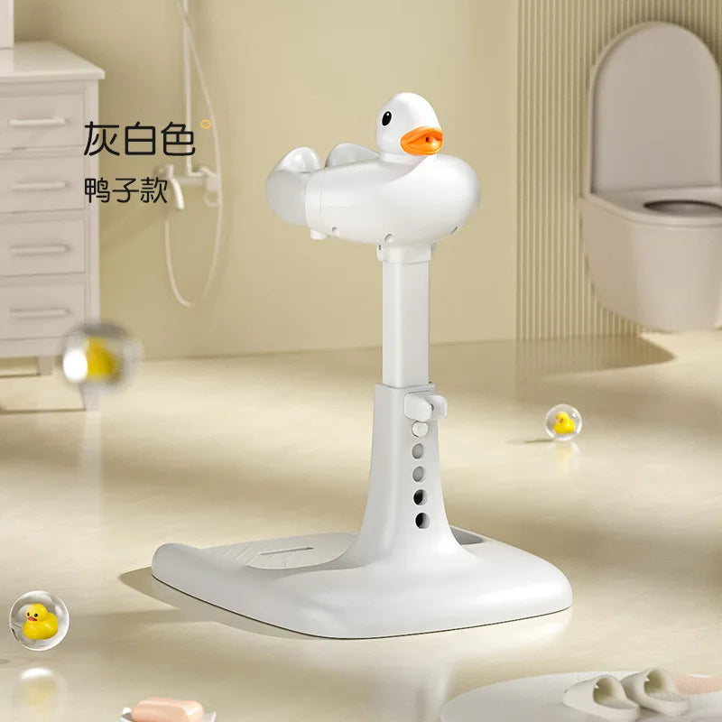 Portable Non-slip Duck Shaped Baby Bath Racks Shower Helper Handle Adjust Length Stand Themselves for Standing Toddler Shower
