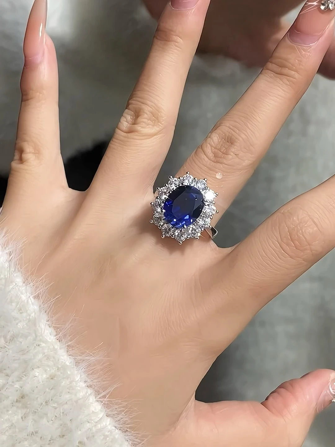 CHARMING 6.0CT Sea Blue Sapphire Ring Oval Cut Eternity Diana Trending Popular Wedding Royal Handmade Jewelry For Women Hot Sale
