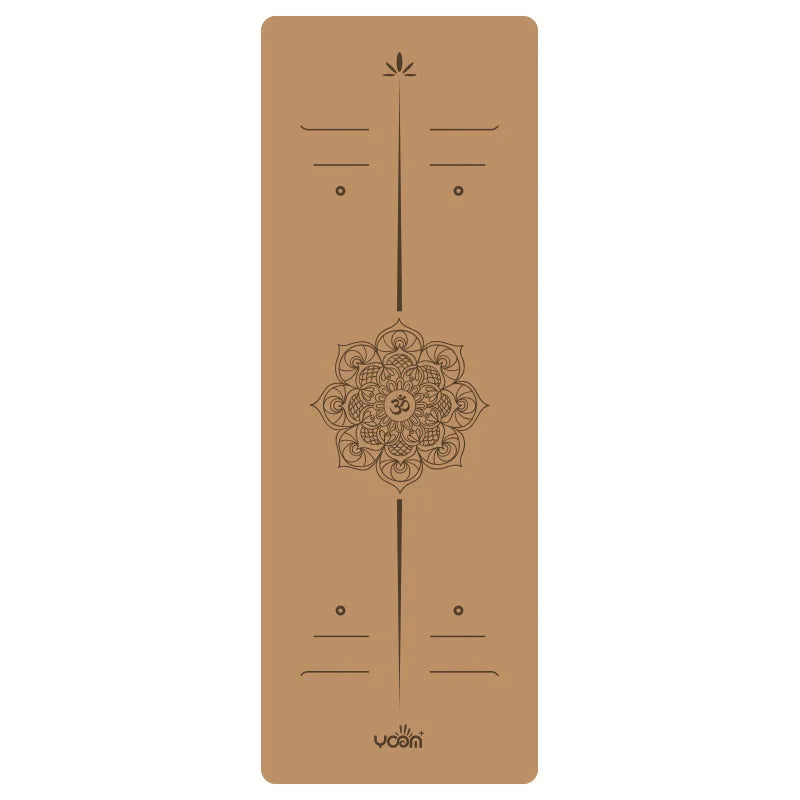 Natural Rubber & Cork Yoga Mat - 68cm Extra-Wide 5mm Thick Gymnastic Mat with Laser-Engraved Alignment Lines & Logo Printing 