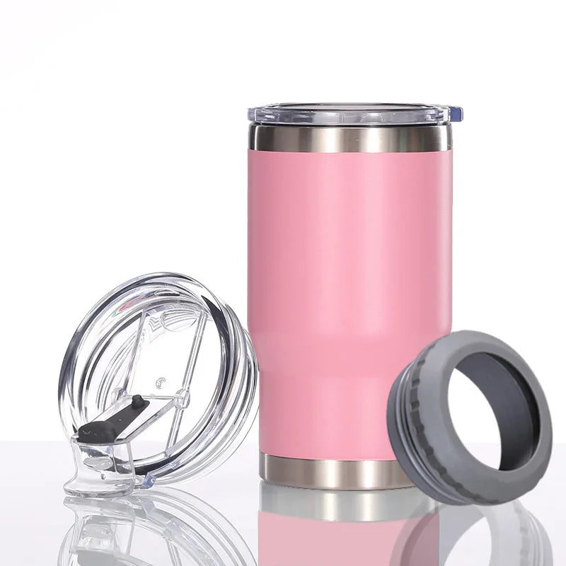 14oz Car Insulated Can Cooler, Universal Stainless Steel Double Lid Beer Cup Cooling Ice Water Bottles Insulated Slim Can Cooler