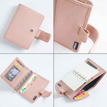 Moterm Regular A8 / M5 Size Rings Planner Pebbled Grain Cowhide 5-hole Mini Notebook with 15 MM Rings Organizer Journey Diary