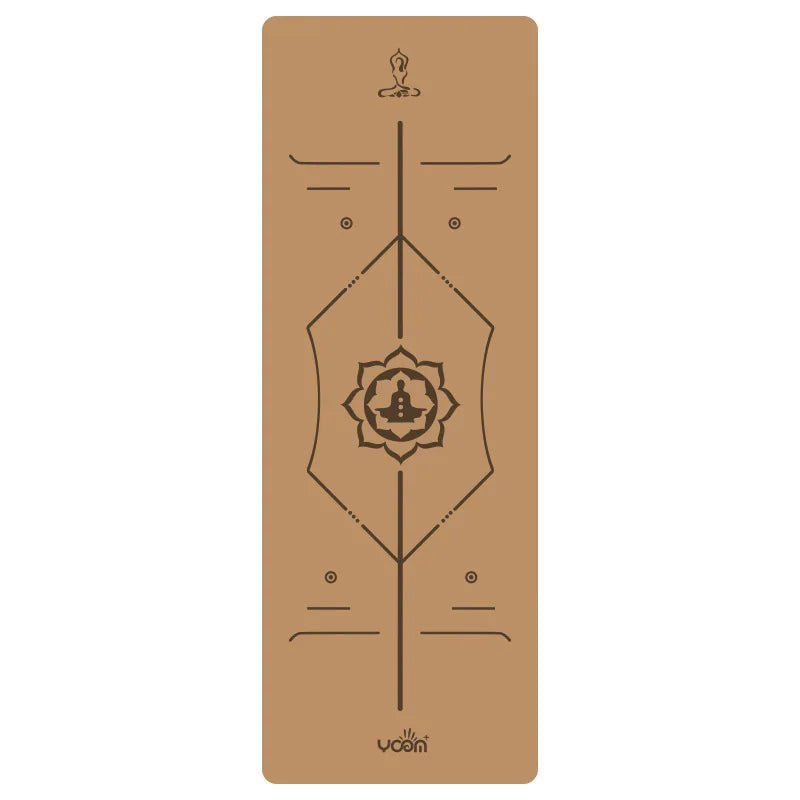 Natural Rubber & Cork Yoga Mat - 68cm Extra-Wide 5mm Thick Gymnastic Mat with Laser-Engraved Alignment Lines & Logo Printing 
