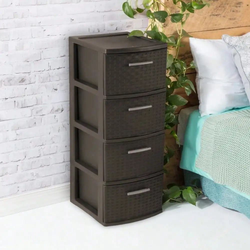 4 drawer woven patterned plastic storage cabinet, exquisite design, easy to clean, suitable for storing items in multiple places