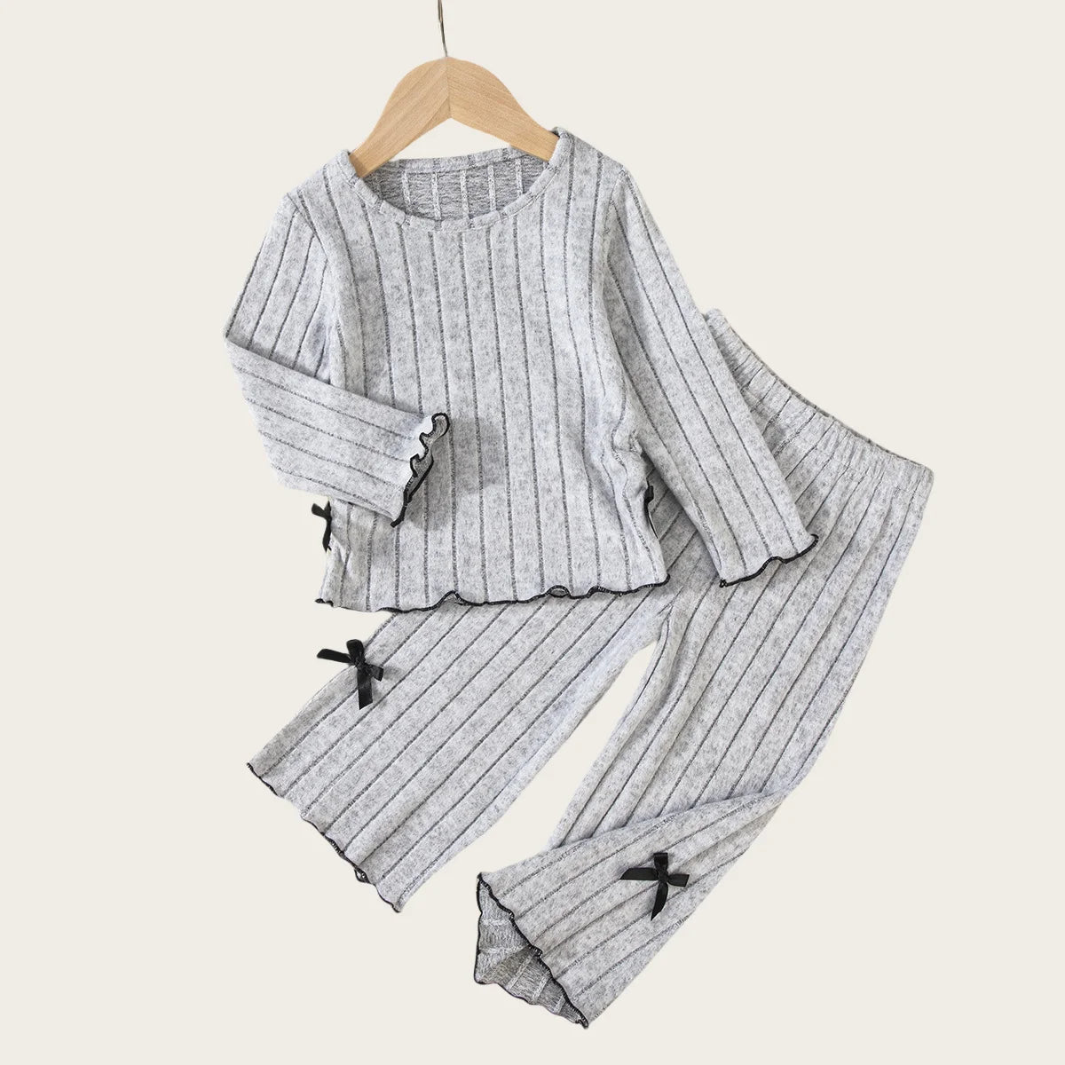 2-6Y Kids Girls Child Set New Arrival Toddler Girl Autumn Winter Set Round Neck Long Sleeve Top and Pants with Bow Decor