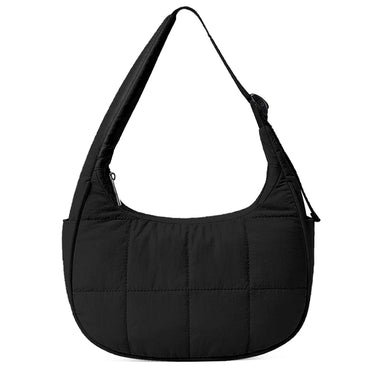 Puffer Crescent Bag for Women Quilted Shoulder Bag Nylon Adjustable Strap Shoulder Purse with Zipper for Work Travel