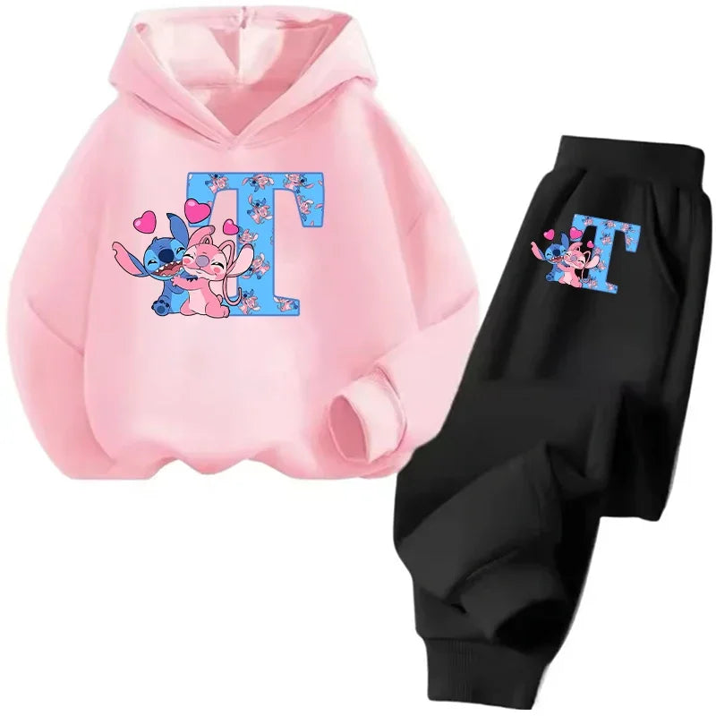 Stitch Disney Child Long Sleeve Boys Girls Children Casual Wear Everyday Style Spring Fall Sweatshirt Set Cartoon Letter Gifts