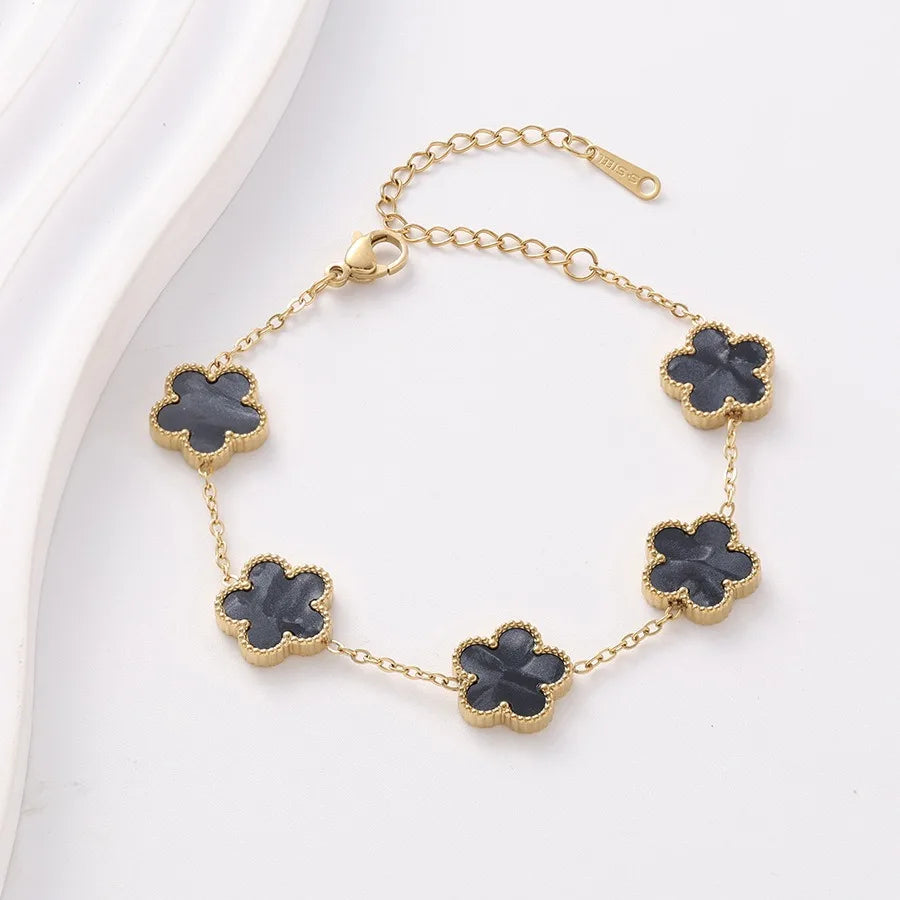 Double Sided Gold Plated Five Flower Bracelet Ladies Adjustable Plum Blossom Chain For Women Fashion Party Jewelry Gift Clover