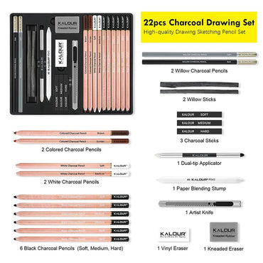 Kalour PDAS Charcoal Sketching Art Set Wood Rod Non-toxic Highlight Drawing Painting Tools Artists Kids High Quality Kit desenho