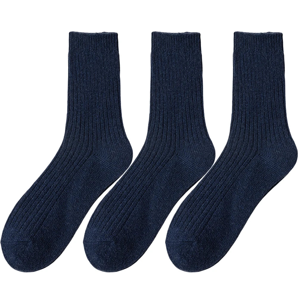 3 Pair Winter Thick Warm Men's Wool Socks High Quality Harajuku Retro Merino Wool Casual Socks Large Size Long Socks