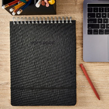 Top Spiral Simulated Leather Notebook, Black, 8.5" x 11", 80 Ruled Sheets