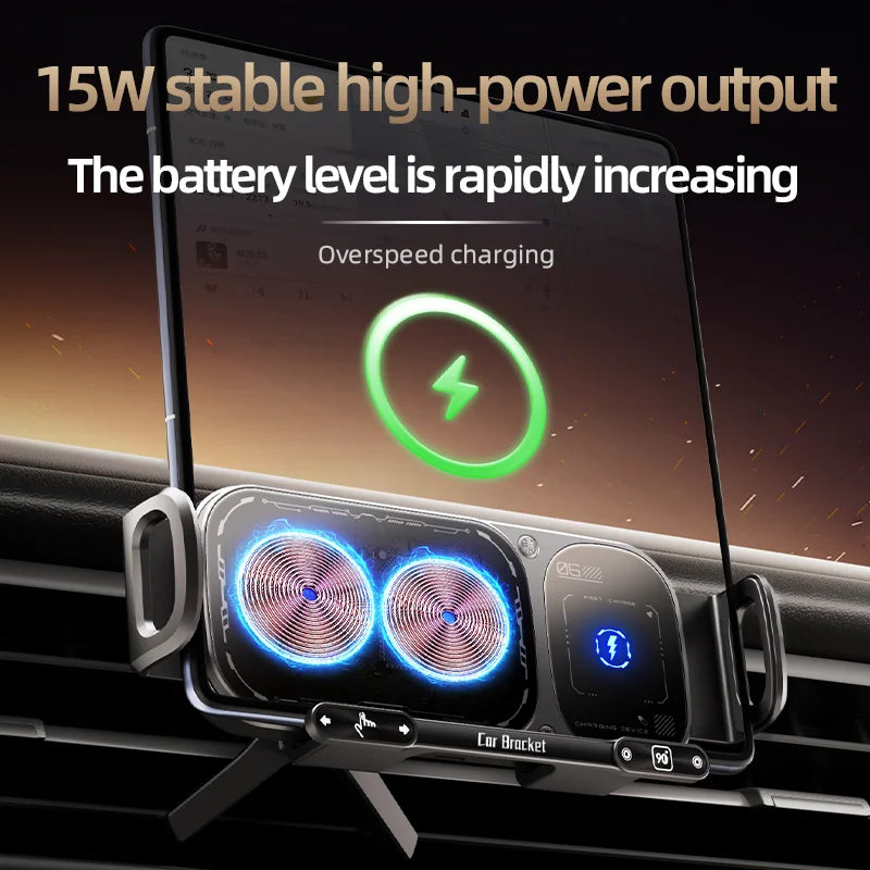 Dual Coil Foldable Phone Holder Car 15W Wireless Charger Car Phone Mount Fast Charging For Samsung iPhone Xiaomi Z Fold