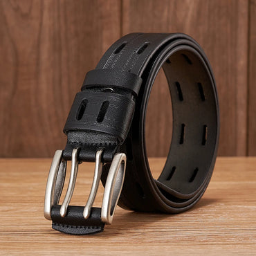 High Quality Genuine Leather Belts for Men Brand Strap Male Double Pin Buckle Fancy Vintage Jeans Belt Cowboy Cintos