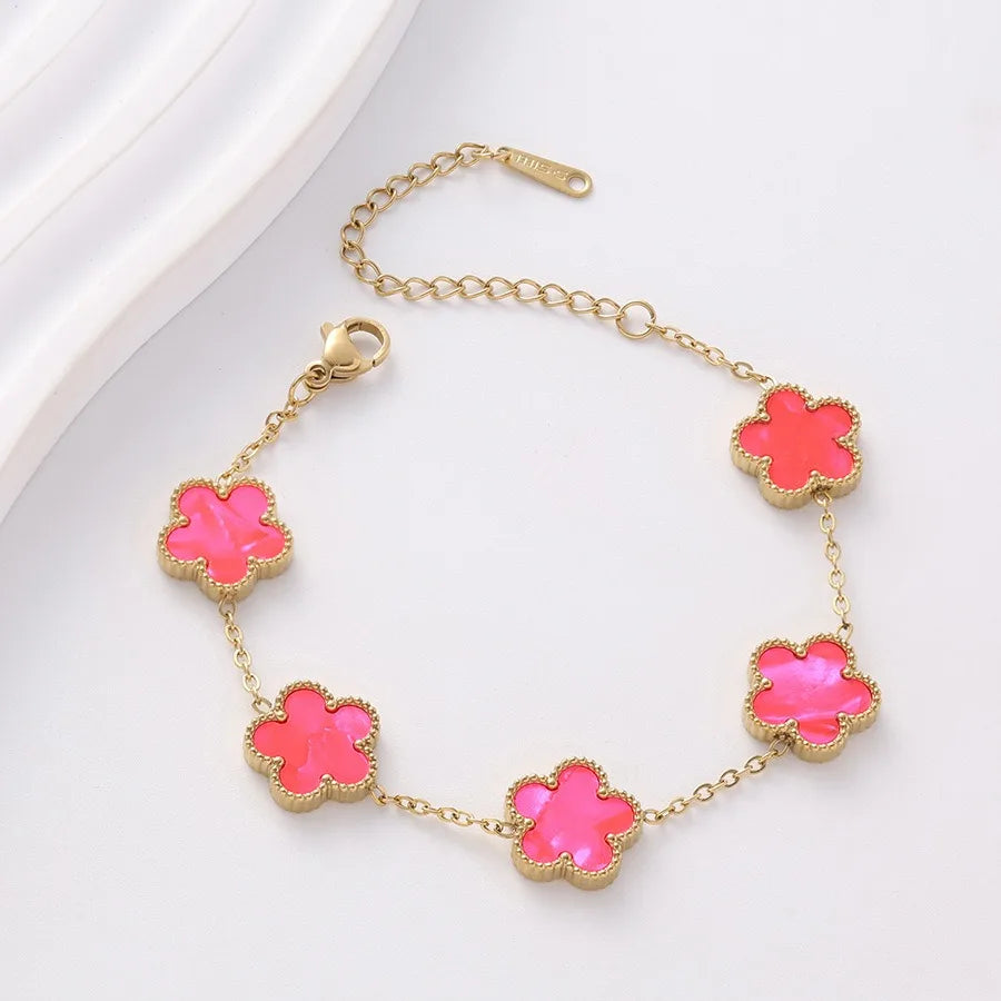 Double Sided Gold Plated Five Flower Bracelet Ladies Adjustable Plum Blossom Chain For Women Fashion Party Jewelry Gift Clover