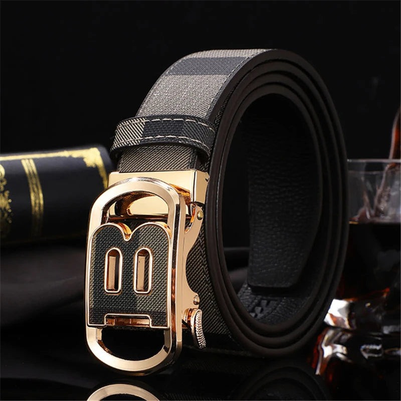 High Quality Wide 3.4cm Men Belt Genuine Leather Canvas Luxury Strap Male Belts For men jeans New Fashion Classice Buckle belt