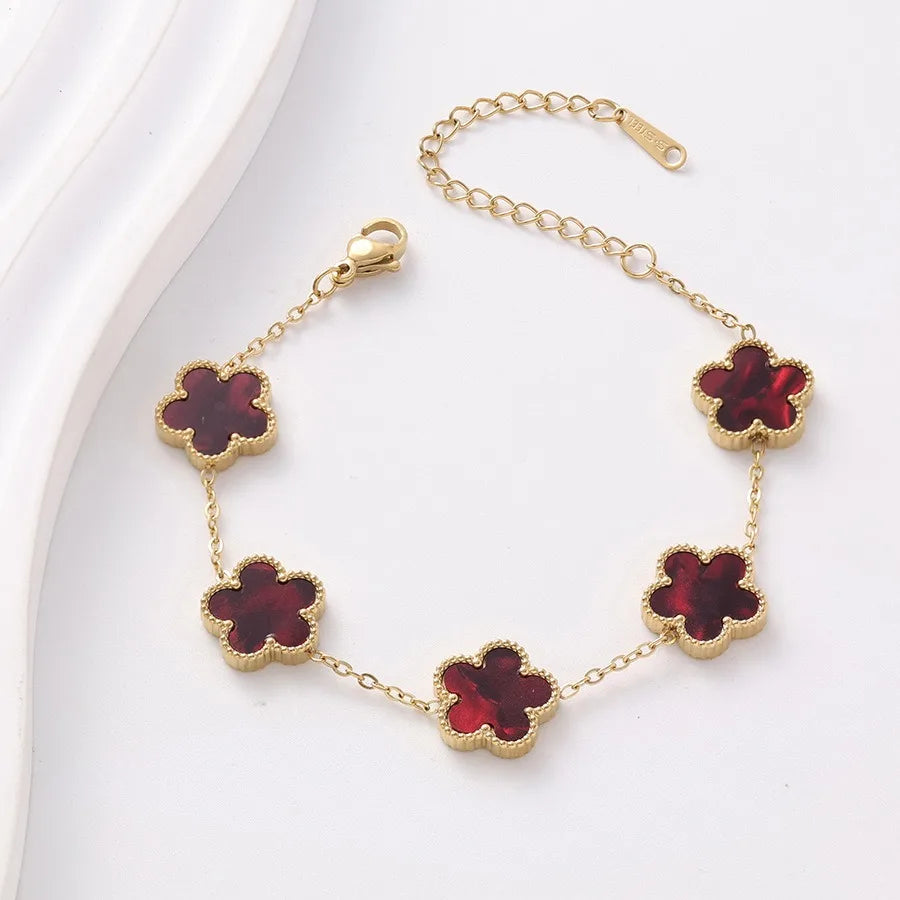 Double Sided Gold Plated Five Flower Bracelet Ladies Adjustable Plum Blossom Chain For Women Fashion Party Jewelry Gift Clover