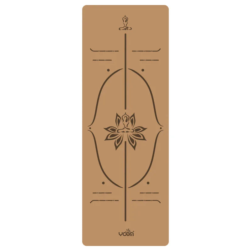 Natural Rubber & Cork Yoga Mat - 68cm Extra-Wide 5mm Thick Gymnastic Mat with Laser-Engraved Alignment Lines & Logo Printing 
