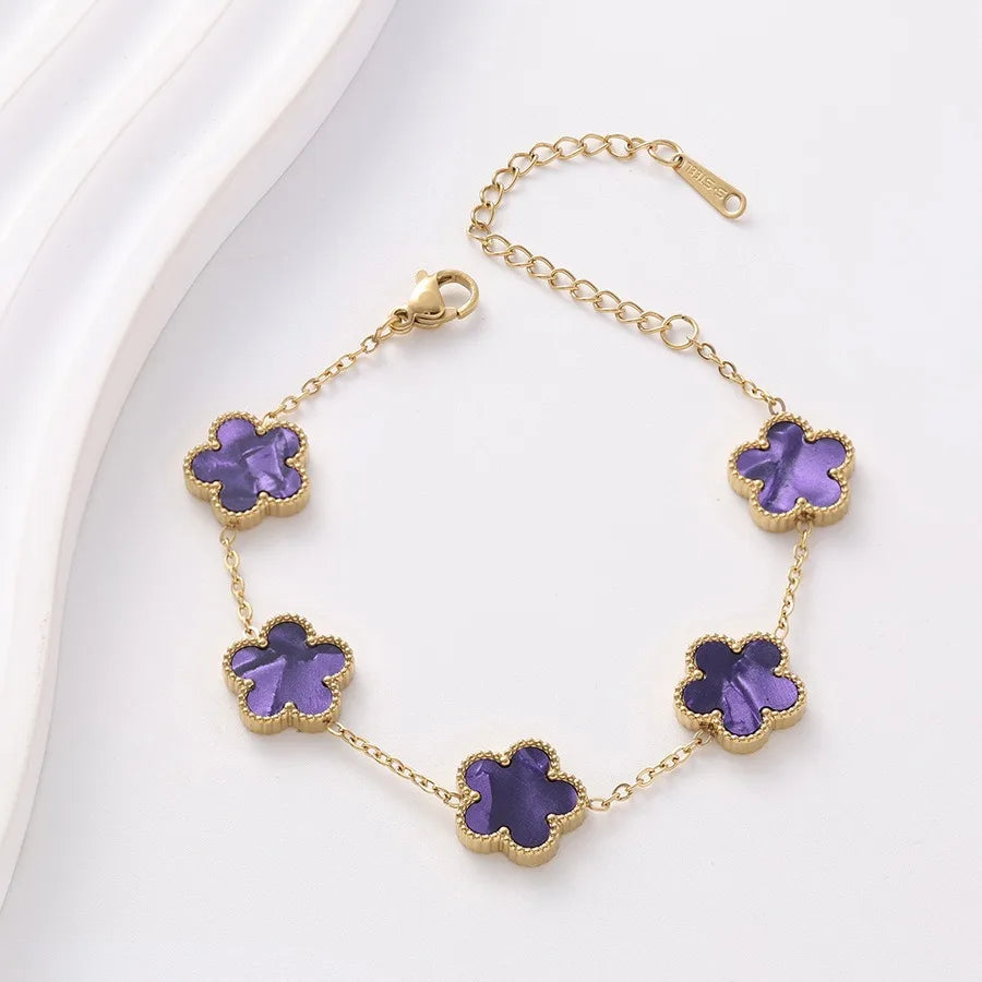 Double Sided Gold Plated Five Flower Bracelet Ladies Adjustable Plum Blossom Chain For Women Fashion Party Jewelry Gift Clover