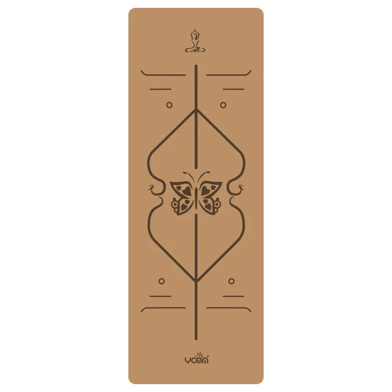Natural Rubber & Cork Yoga Mat - 68cm Extra-Wide 5mm Thick Gymnastic Mat with Laser-Engraved Alignment Lines & Logo Printing 