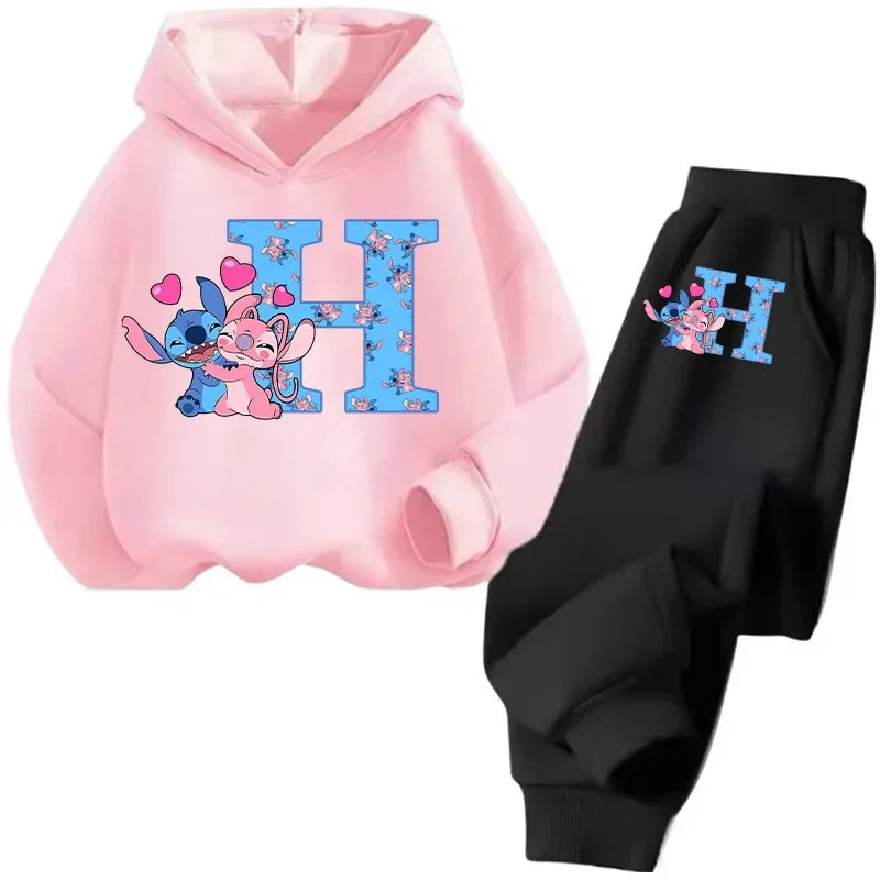 Stitch Disney Child Long Sleeve Boys Girls Children Casual Wear Everyday Style Spring Fall Sweatshirt Set Cartoon Letter Gifts