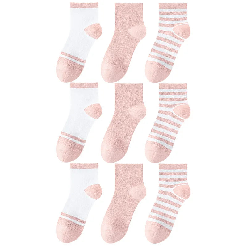 Children's Summer Mesh Colorful Socks: Pure Cotton, Sweat-Absorbent, Breathable, Seamless Stitching, for Boys and Girls, School