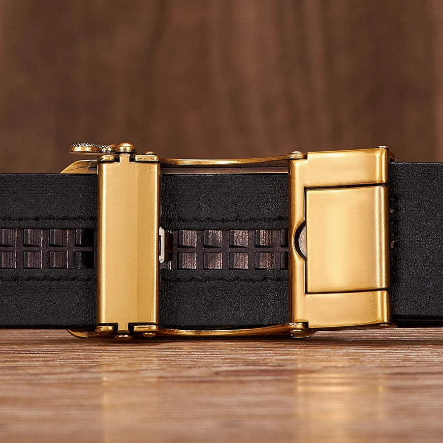 Male Genuine Leather Belts Casual Ratchet Belt with Automatic Buckle Luxury Design Dragon Pattern Belts for Business Men Strap
