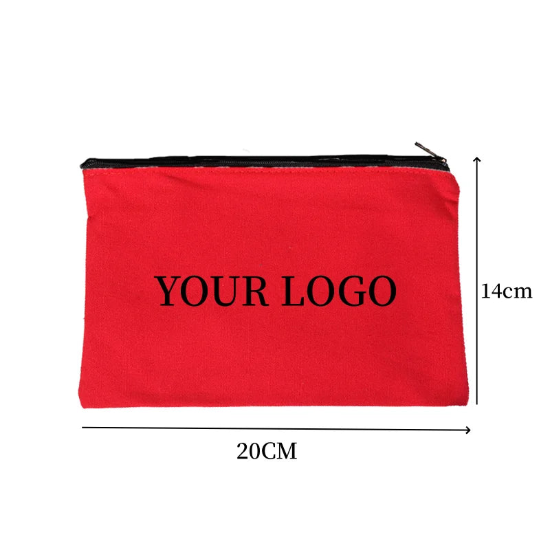 10/20/50pcs LOGO Customized Canvas Zipper Bags Multifunctional Blank DIY Craft Pouches Pencil Bags Personalized Makeup Pockets