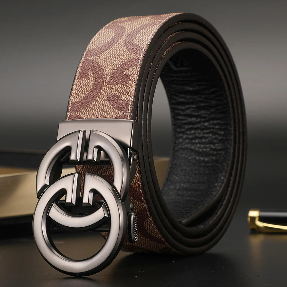 New Width 3.4cm Men's Belt Business Formal Real Leather Canvas Male Belt High Quality Metal Automatic Buckle Belt for men jeans