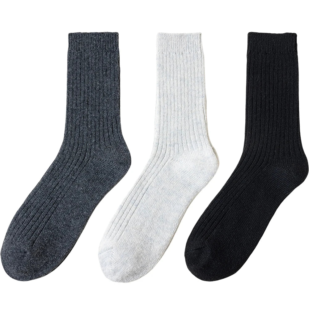 3 Pair Winter Thick Warm Men's Wool Socks High Quality Harajuku Retro Merino Wool Casual Socks Large Size Long Socks