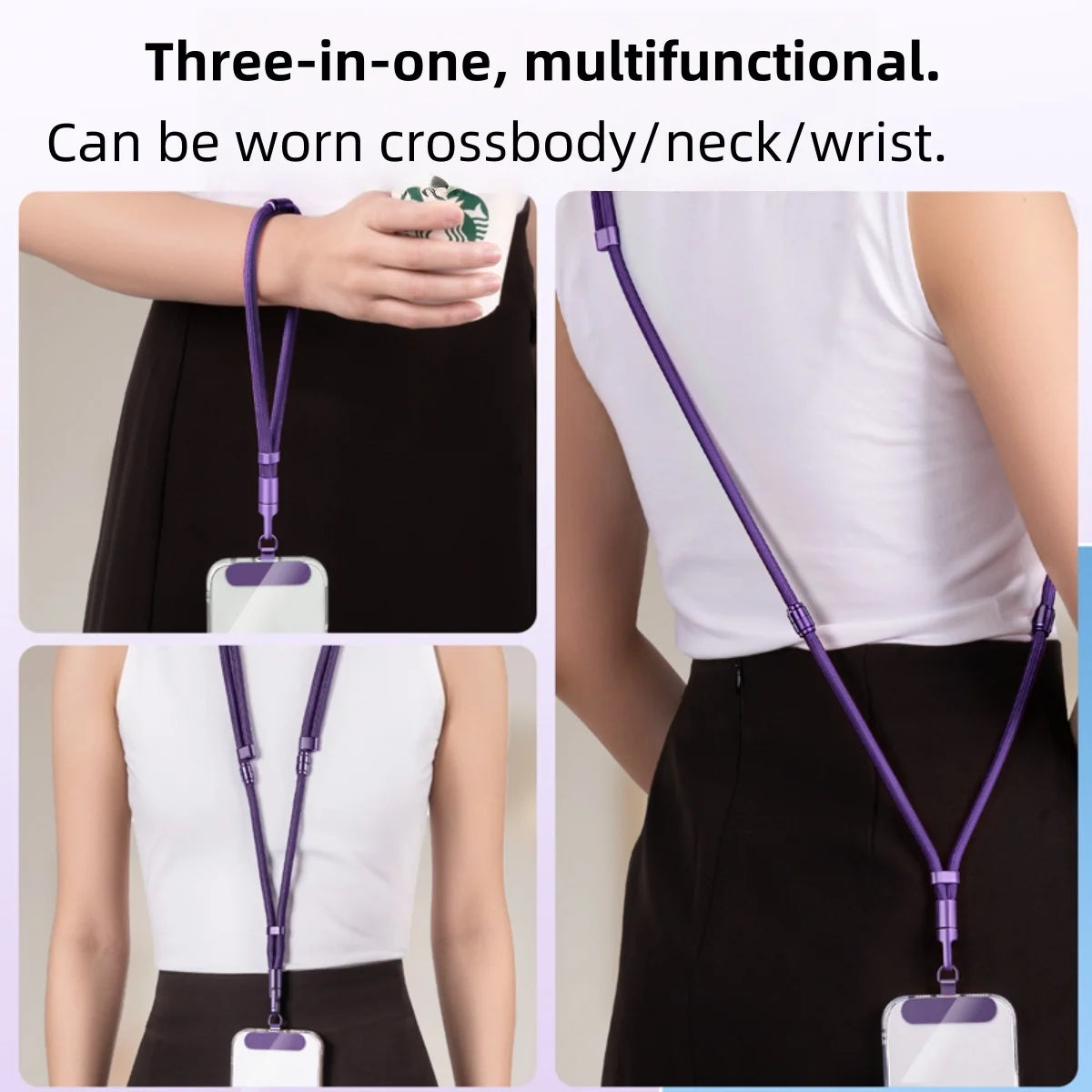 3-in-1 Switchable Mobile Phone Lanyard Adjustable Length Universal Mobile Phone Case Strap