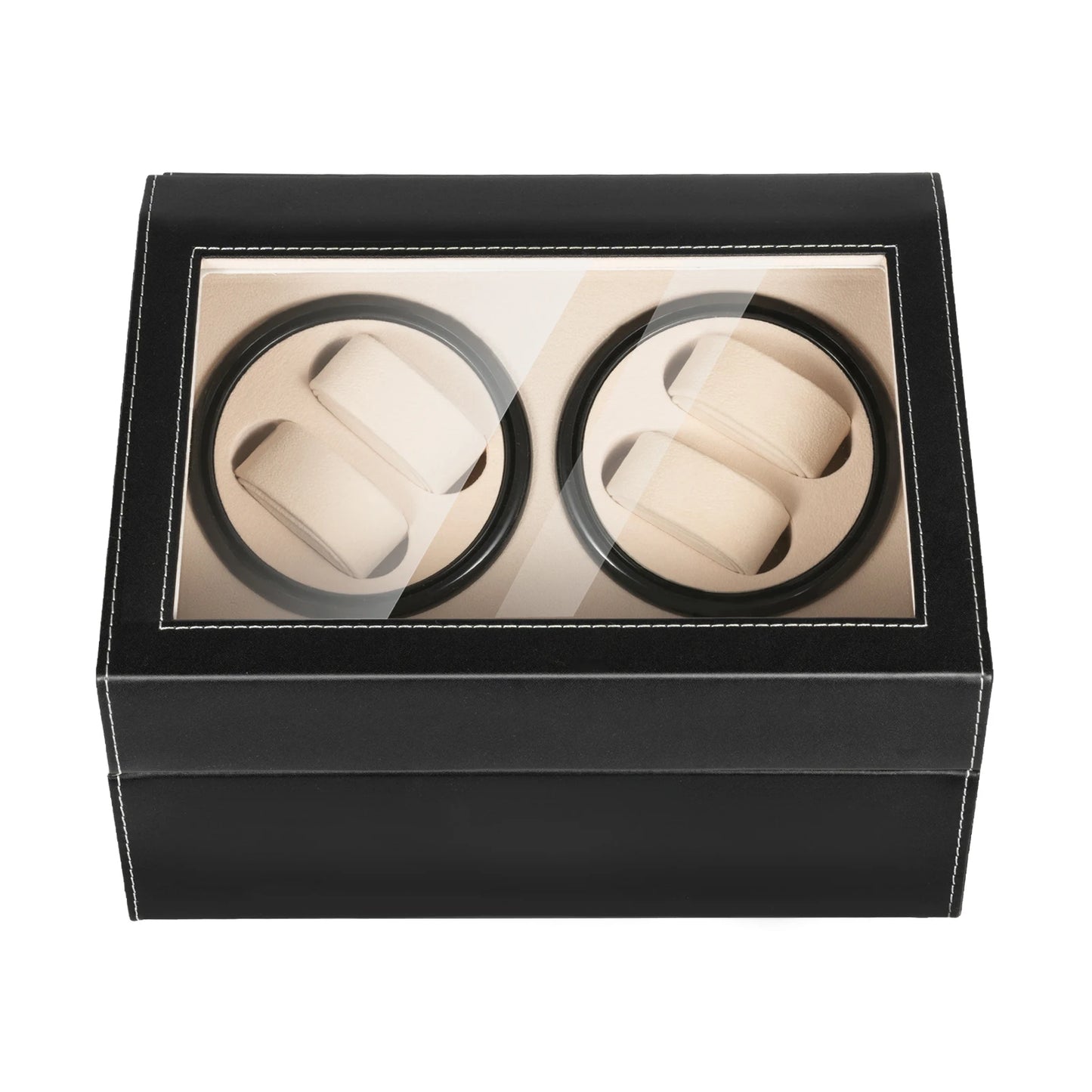 Storage Display Case 4+6 Automatic Rotation Leather Wood Watch Winder with Pillow Luxury Box Black/Brown