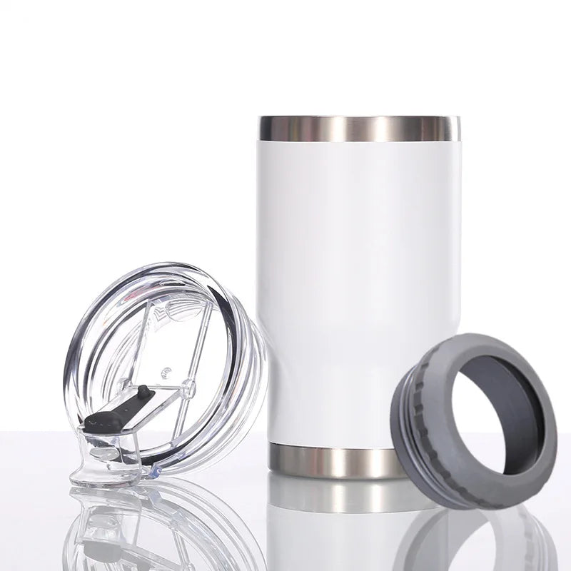 14oz Car Insulated Can Cooler, Universal Stainless Steel Double Lid Beer Cup Cooling Ice Water Bottles Insulated Slim Can Cooler