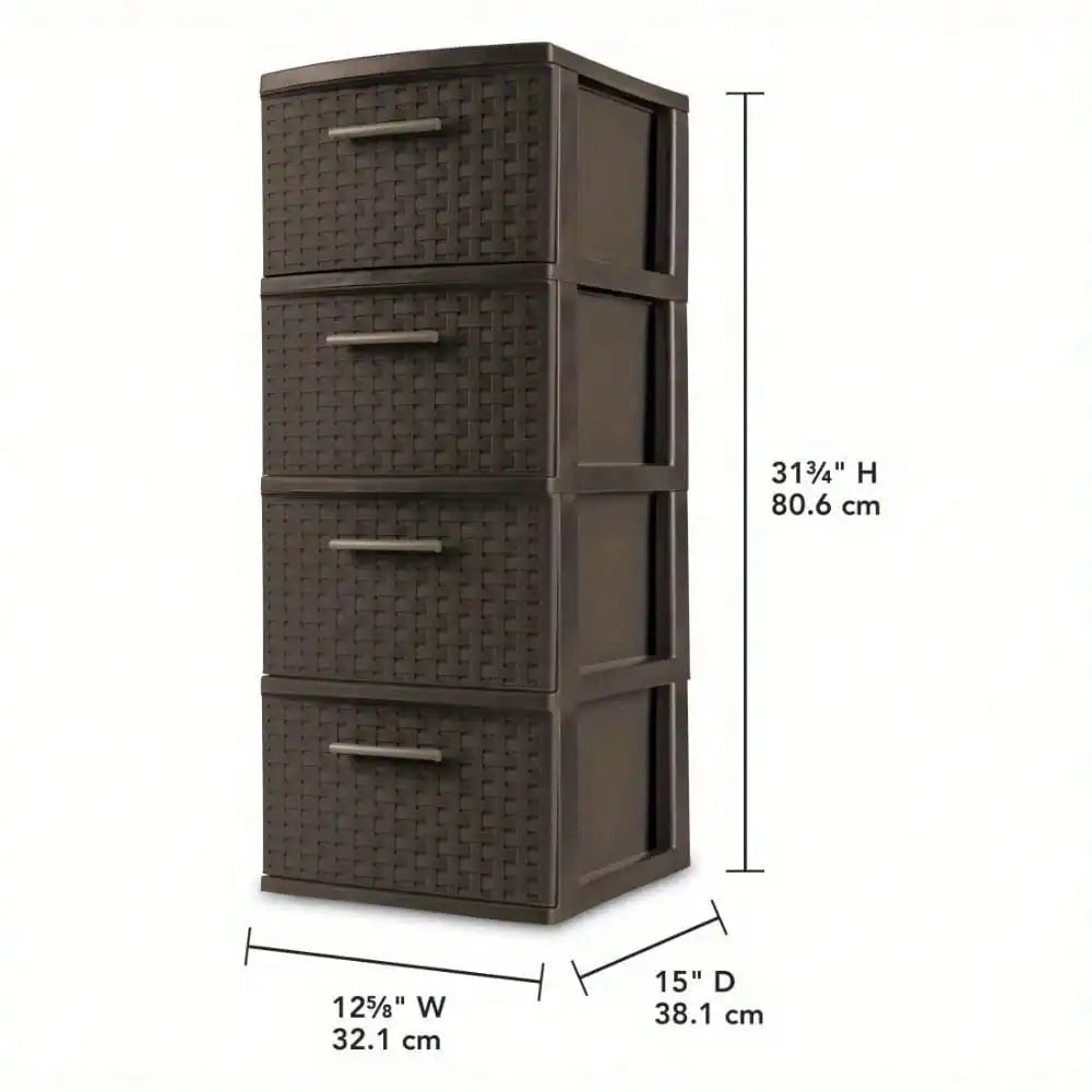 4 drawer woven patterned plastic storage cabinet, exquisite design, easy to clean, suitable for storing items in multiple places
