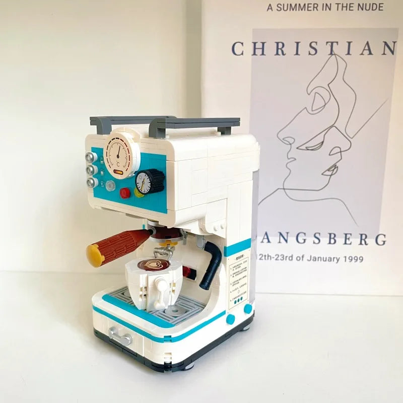 Retro coffee machine, bread machine, small pieces, assembled building blocks, series of educational toys, Christmas birthday gif