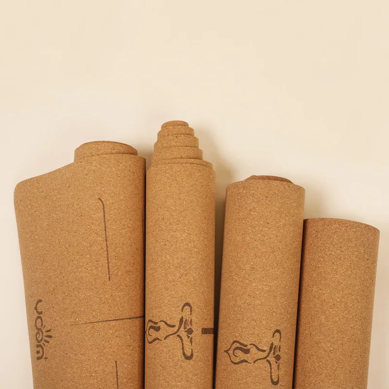 Natural Rubber & Cork Yoga Mat - 68cm Extra-Wide 5mm Thick Gymnastic Mat with Laser-Engraved Alignment Lines & Logo Printing 