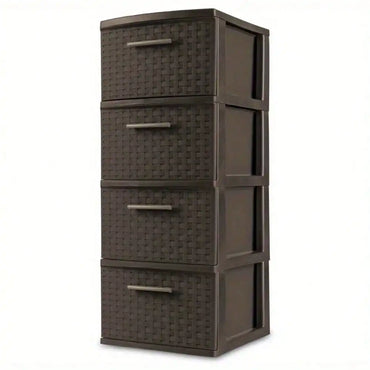 4 drawer woven patterned plastic storage cabinet, exquisite design, easy to clean, suitable for storing items in multiple places