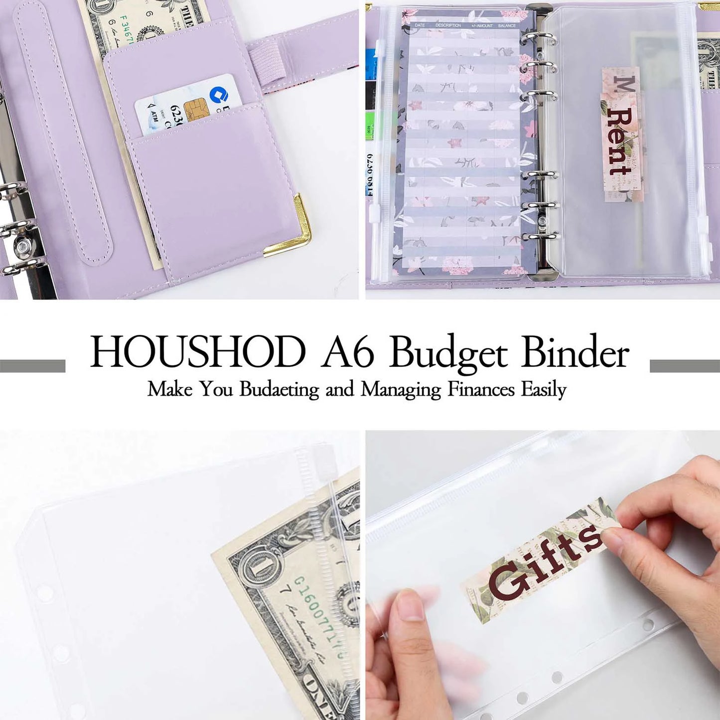 A6 Budget Binder Budget Planner Money Organiser With Zipper Bag Stickers Lightweight Portable Bookkeeping 18.8 x 13cm