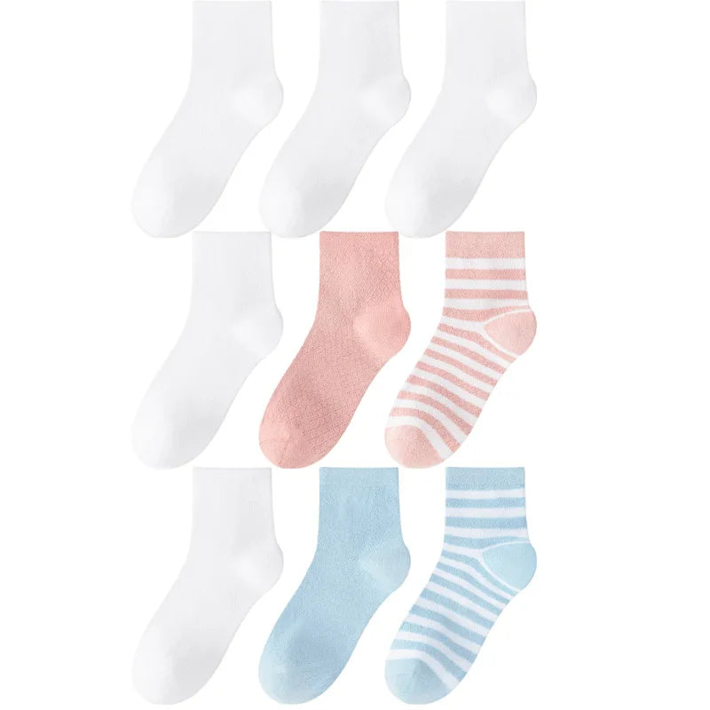 Children's Summer Mesh Colorful Socks: Pure Cotton, Sweat-Absorbent, Breathable, Seamless Stitching, for Boys and Girls, School
