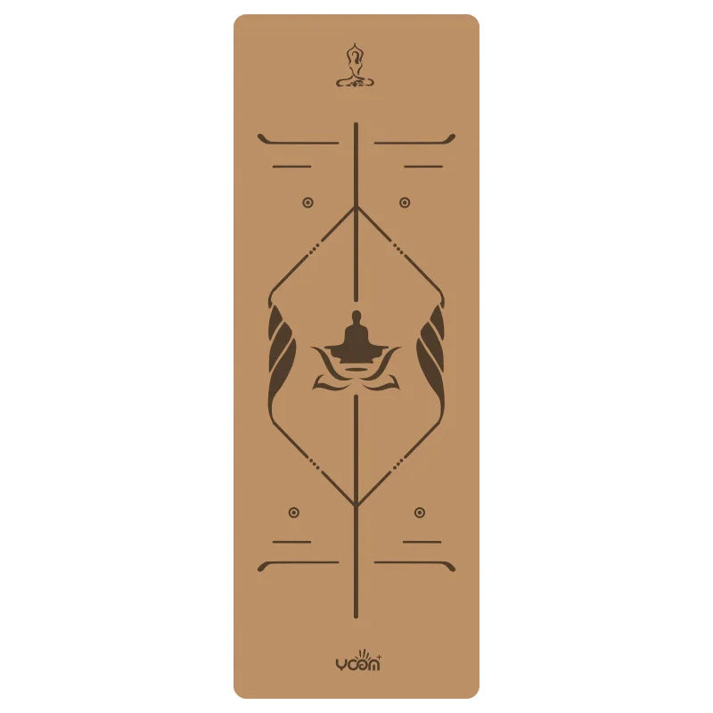 Natural Rubber & Cork Yoga Mat - 68cm Extra-Wide 5mm Thick Gymnastic Mat with Laser-Engraved Alignment Lines & Logo Printing 
